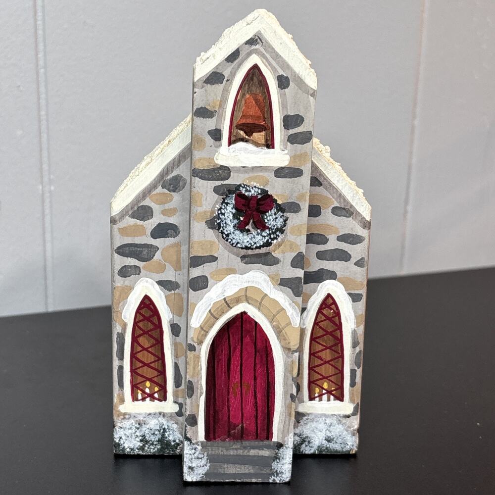 Susan J. Stentiford Christmas Lane Ivy Rose Chapel Signed 1991 Handprinted Wood